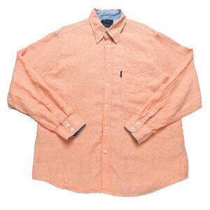 Faconnable Long Sleeve Button Down Tshirt Mens Size XL Light Orange 100% Linen